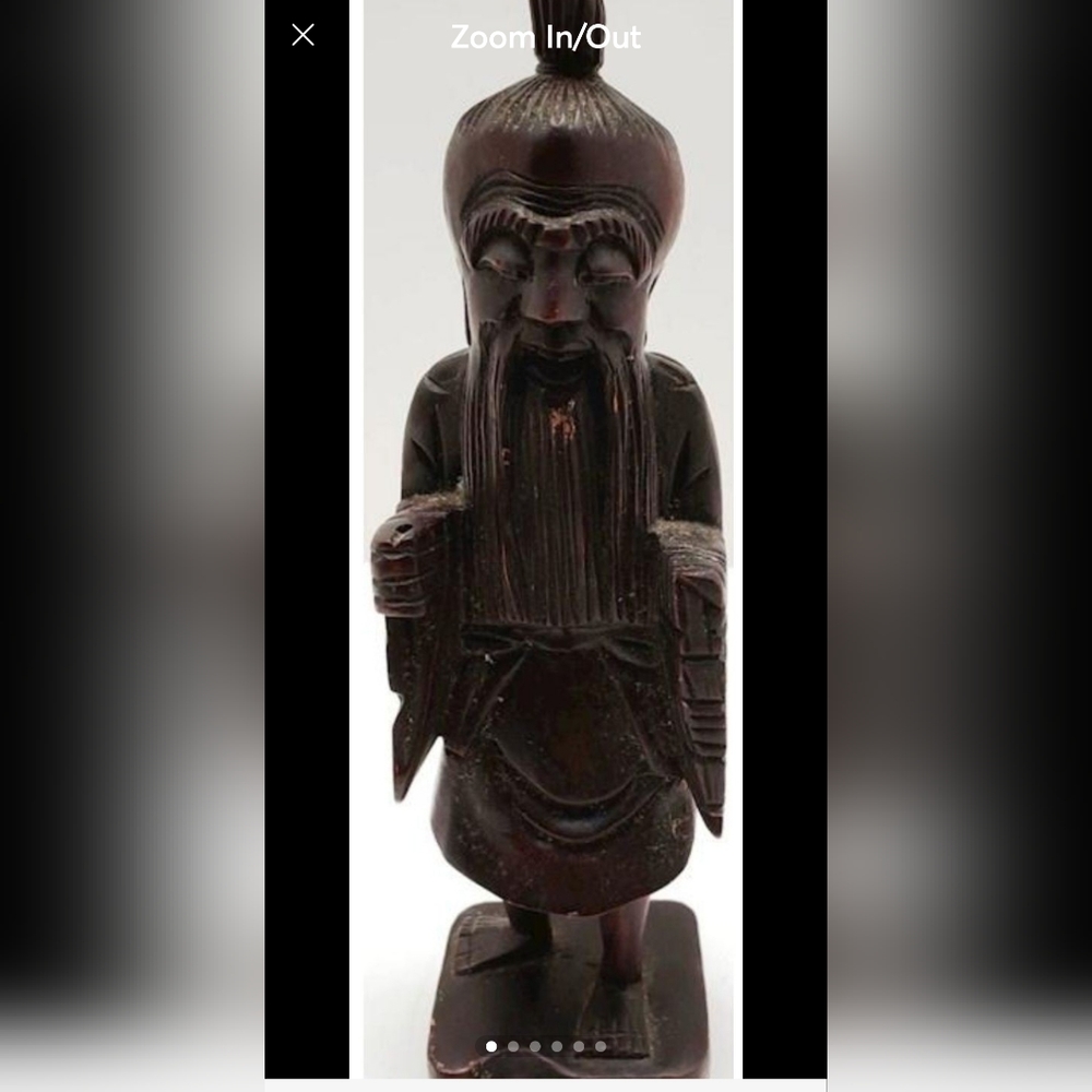 Antique Vintage Hand Carved Wooden Chinese Old Man Statue 12.5"